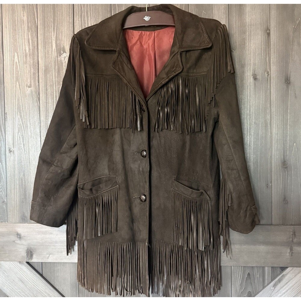 Vintage 60s 70s Fringe Leather Jacket Prairie Western Rodeo Boho Festival Coat
